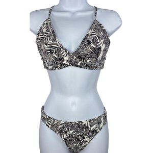 Cabana Del Sol 2 Piece‎ Bikini Set Womens Sz L Swim Wear Floral Black White Grey